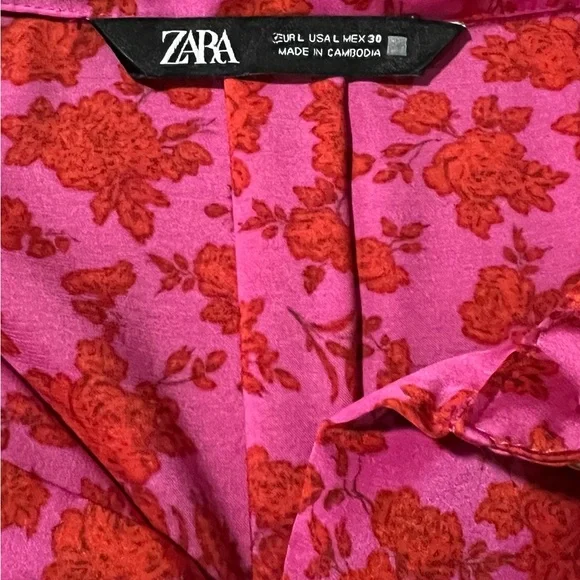 COPY - Zara fuchsia and red floral satin effect button up long sleeve blouse - … - Picture 6 of 7